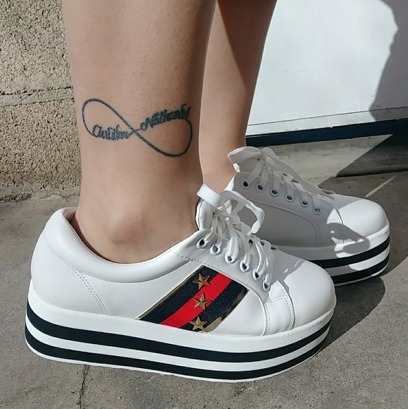Size 9 Left | White Platform Stripe Trainers - Picture 5 of 7